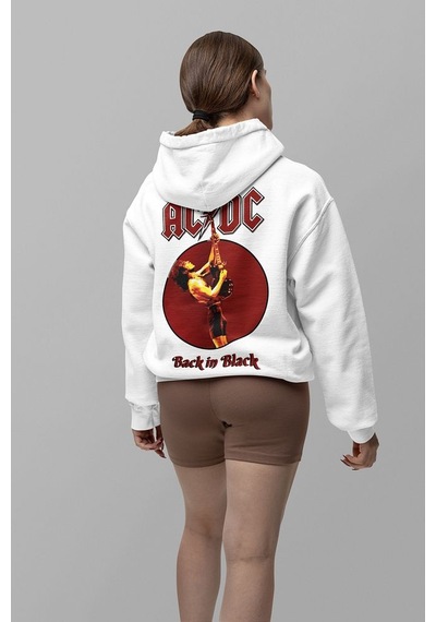 Sevbano Ac Dc Back In Black Müzik Grubu Baskılı Unisex Oversize Tasarım H Beyaz
