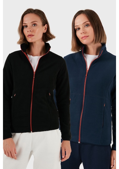 Lela Slim Fit Anti-Pilling Tüylenme Yapmayan Fermuarlı 2'Li Paket Polar Bayan Hırka 5907012S2 Lacivert-Siyah