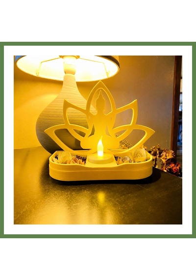 Bezos 3d Baskı Lotus Buda Mumluk - Dekoratif Tealight Mumluk-sarı Hb006