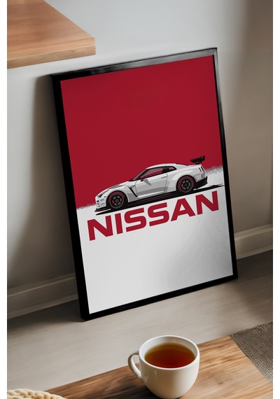 Nissan Gt-r Siyah Ahşap Çerçeveli Poster, Dekoratif Araba Duvar Tablosu