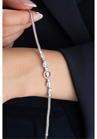 Çekirdekjewelry Işıltılı Zirkon Taşlı 925 Ayar Gümüş Şık Bileklik Gri
