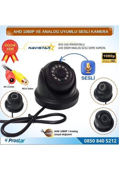 Mikrofonlu Ahd 1080p Ve Analog Pal Çevrilebilir Plastik Mini Dome Araç Kamerası