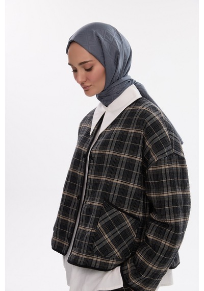 Mirsoy Scarf İpeksi Jakar Şal V Desen Antrasit