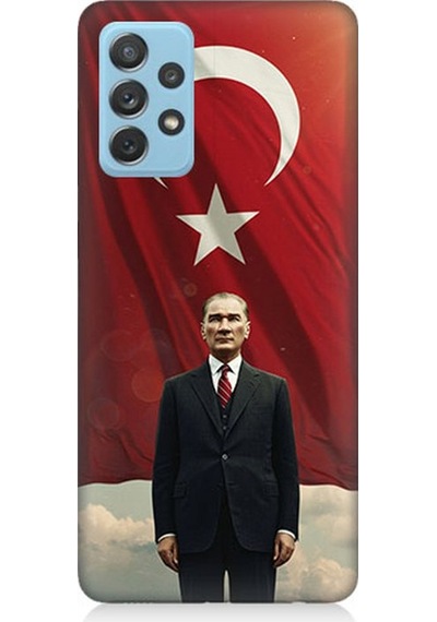 Samsung Galaxy A52 Uyumlu Bayrak Önünde Güçlü Atatürk Desenli Silikon Kılıf Çok Renkli