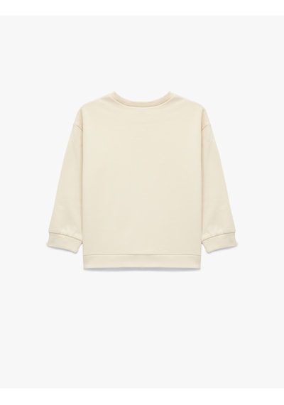 Koton Uzun Kollu Bisiklet Yaka Pamuklu Baskılı Sweatshirt Ekru 6wmg10104ak Ekru
