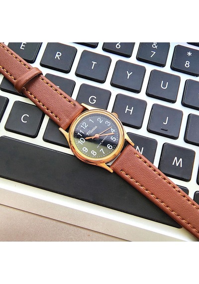 Retro Kadın Deri Kol Saati, Minimal Tasarım, Rose Gold Renk, Vintage Tasarım, Kahverengi Siyah Altın