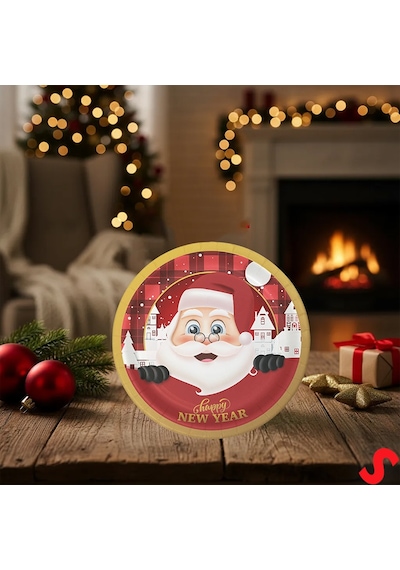 Yılbaşı Noel Baba Karton Tabak - 22cm X 8 Adet