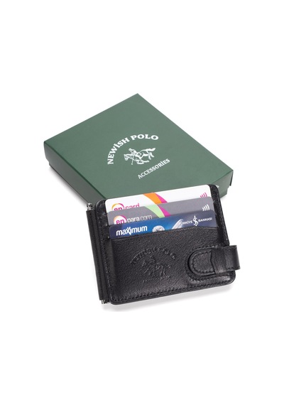Newish Polo Erkek Hakiki Deri Maşa Kağıt Para Tutucu Kartlık Ve Cüzdan - New421 Siyah