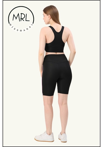 Missmaral Kadın Siyah Yüksek Bel Toparlayıcı Biker Şort Kısa Spor Tayt Likralı Dalgıç Biker Tights 1043 Siyah Gül