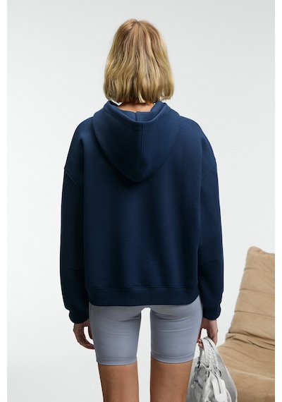 Grımelange KIKRES Kadın Kapüşonlu Nakış Detaylı Oversize Lacivert Sweatshirt
