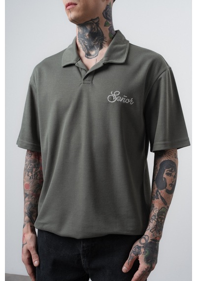 Respire Erkek Senor Yazılı Polo Yaka Regular Fit T-shirt Haki