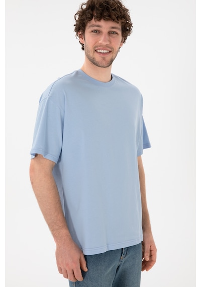 U.S. Polo Assn. Erkek Oversize Fit Bisiklet Yaka Açık Mavi Tişört 50305859-VR003