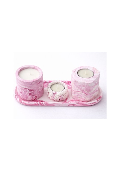 3'lü Beton Mum Seti Pembe
