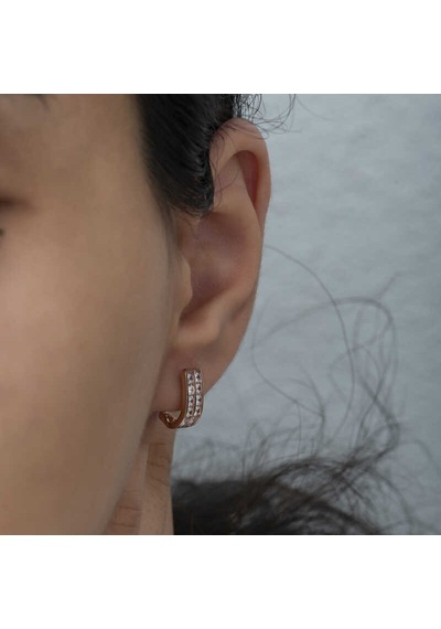 Gümüş Çift Sıra Beyaz Taşlı J Kadın Küpe 14 MM-Gümüş