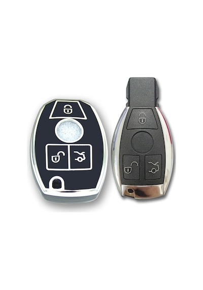 Mercedes Benz 2001-2016 Arası Uyumlu Be Tip Siyah-Gümüş Oto Anahtar Kumanda Kabı Kılıf Oto Anahtarlık