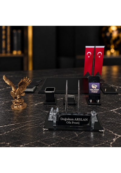 Ofis Prestij 13 Parça Gold Kartallı Kristal Kişiye Özel İsimlik Ve Sümen Seti Gold - Siyah