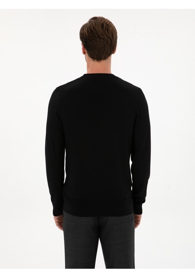 Cacharel Siyah Slim Fit Yün Karışımlı Bisiklet Yaka Triko Kazak