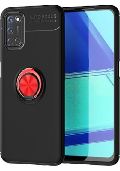 Oppo Reno A52 Kılıf Yüzüğü Stant Ve Araç Tutucu Olabilen Şık Esnek Premium Silikon Kapak Ryc/ravel Siyah - Kırmızı