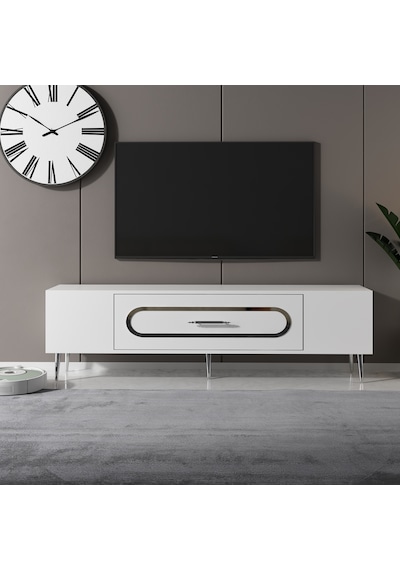 Bişkek Tv Sehpası Tv Ünitesi 150 Cm Beyaz Gümüş