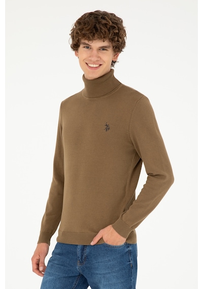 U.S. Polo Assn. Erkek Slim Fit Boğazlı Yaka Haki Basic Kazak 50293523-VR027