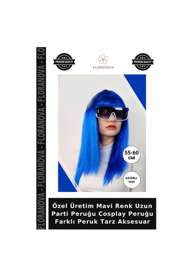 Özel Üretim Mavi Renk Uzun Parti Peruğu Cosplay Peruğu Farklı Peruk Tarz Aksesuar