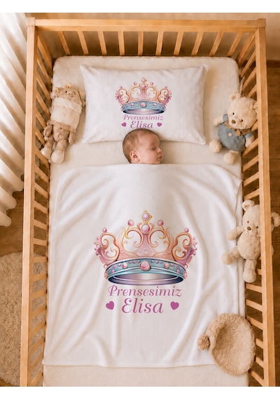 Pia Baby İsme Özel 5 Parça Kız Bebek Hastane Çıkışı Tulum Seti %100 Pamuk Organik Baskılı 1050tyb0x Ekru