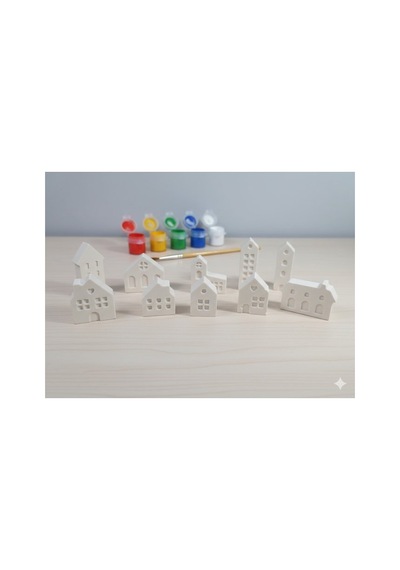 Taş Tozu Boyama Seti- Mini Şehir - 10'lu Set + 6 Ana Renk Boya+fı