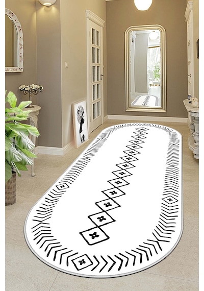 West Home Makinede Yıkanabilir Kaymaz Taban Leke Tutmaz Oval Yolluk Ev Dekorasyonu İçin Beyaz Kesme Yolluk 375 White Oval Yolluk