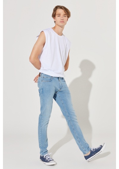 Lee Malone Skinny Fit Dar Kesim Düşük Bel Çok Dar Paça Mavi Erkek Esnek Jean Denim Kot Pantolon L736017XT Mavi