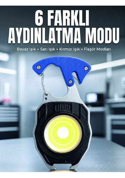 Araç Kamp Outdoor Ve Tamir İşleri İçin Çok Amaçlı Cob Led Şarjlı Kurtarma Ve Çalışma Feneri Açık Mavi
