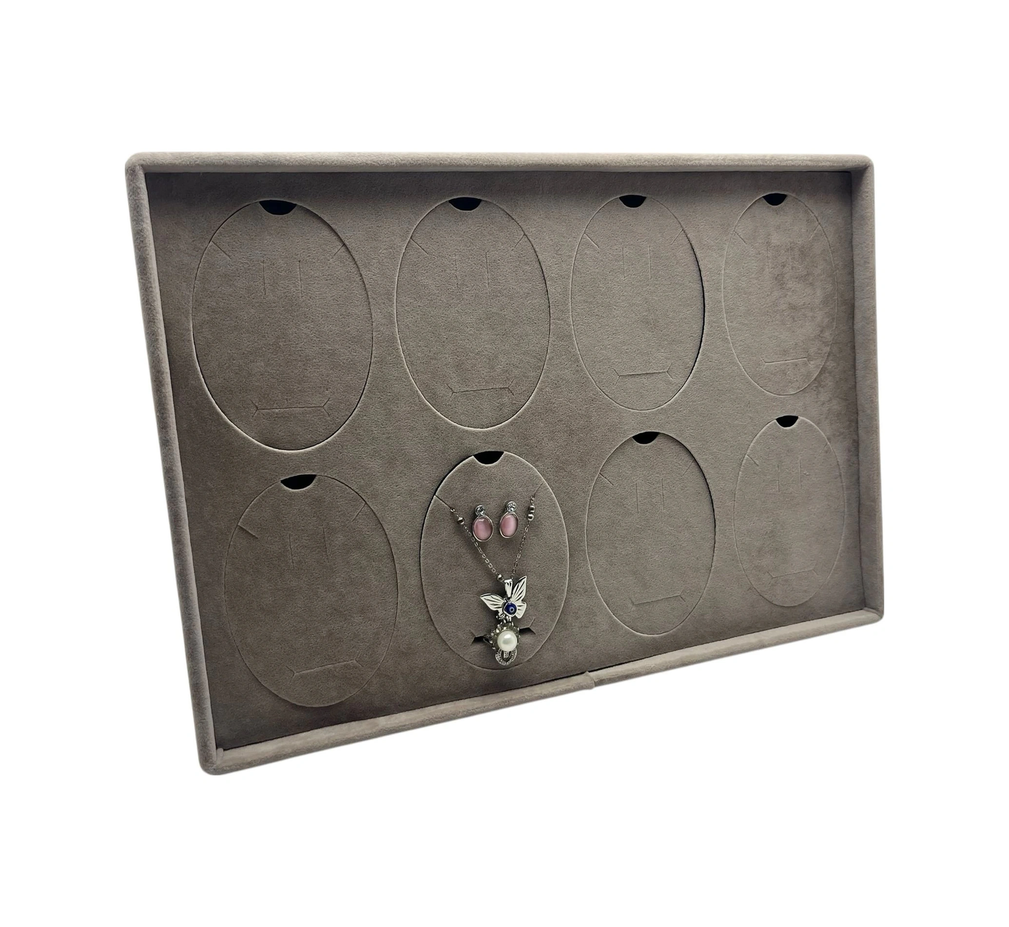 Süet Kumaş Füme 34-24 Cm Ayaklı 8 Pedli Kolye Tabla Stand