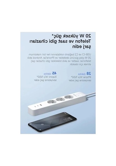 3'lü Priz, 20w Hızlı Şarj, 2x Usb-c Ve 1x Usb-a Girişi 0