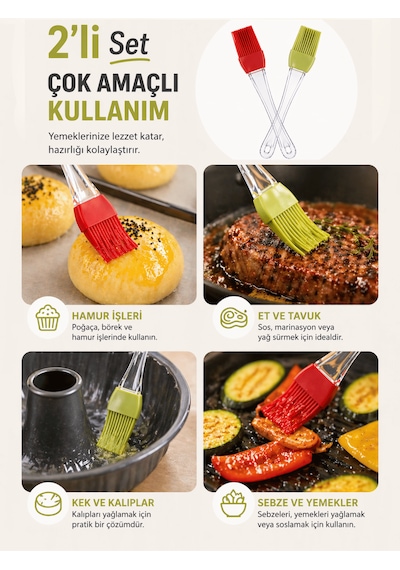 Beylini 2'li Yumurta Fırçası Silikon Yağ Su Hamur Pasta Isıya Dayanıklı Yağlama Ve Soslama Fırçası