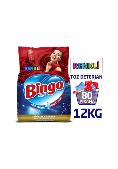 Bingo Matik Lovely Parfümlü Renkliler için Toz Çamaşır Deterjanı 2 x 6 KG
