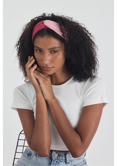 Butikgiz Beyaz Kısa Kol Bisiklet Yaka Vücuda Oturan Kaşkorse Crop + Bandana Set %100 Pamumklu, Esnek Rahat Beyaz-fuşya-pembe