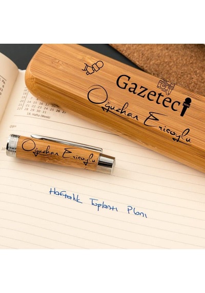 Gazetecilere Özel Bambu Kutulu Kalem Seti