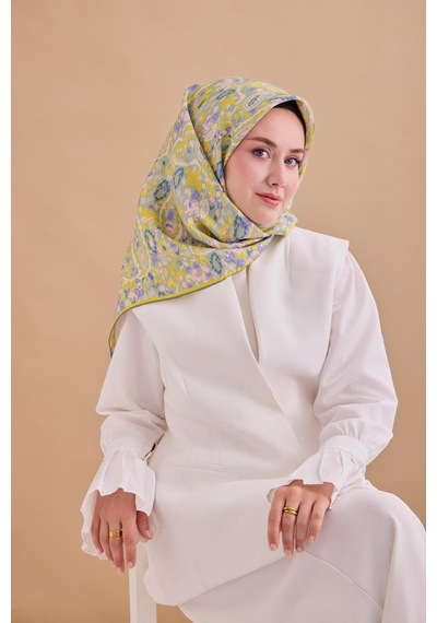 Silk Home Twill İpek Eşarp 11478-38 Sisli Yeşil, Sarı, Taş, Eflatun, Pembe