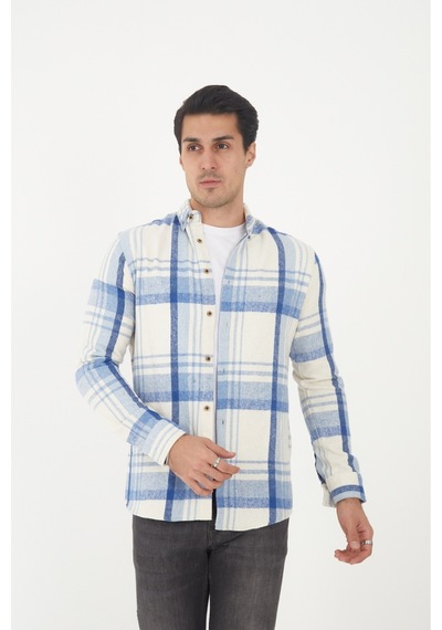 Mcz Giyim Mavi Renk Uzun Kollu Slim Fit Erkek Oduncu Gömleği