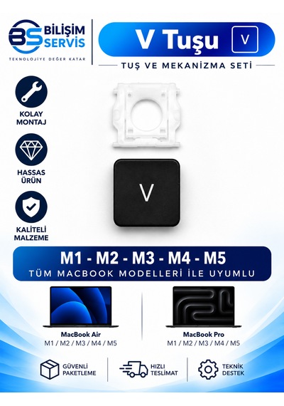 Apple Macbook Pro & Air M1-m2-m3-m4-m5 Uyumlu Mekanizmalı V Tuşu
