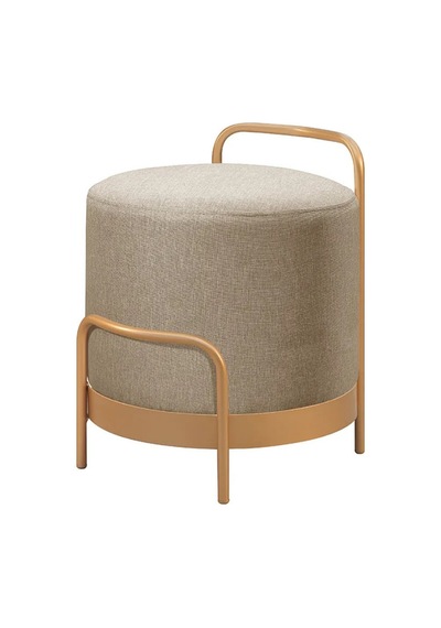Ella Ola Puf, Metal Halkalı Puf, Makyaj Oturağı ,puf Bench Montajsız Oturak Gold Metal Ayaklı Cappuccino