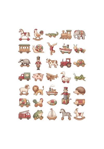 30 Adet Nostaljik Ahşap Oyuncak Sticker Seti - Laptop Defter Ajanda Çok Renkli