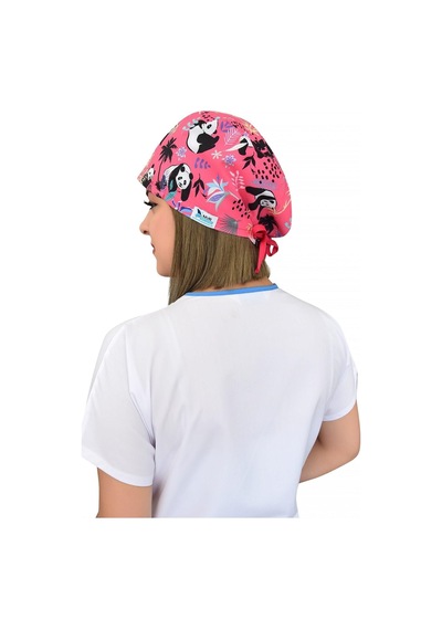 Unisex Pembe Panda Desenli Doktor Hemşire Hastane Aşçı Cerrahi Bonesi Pembe Pembe