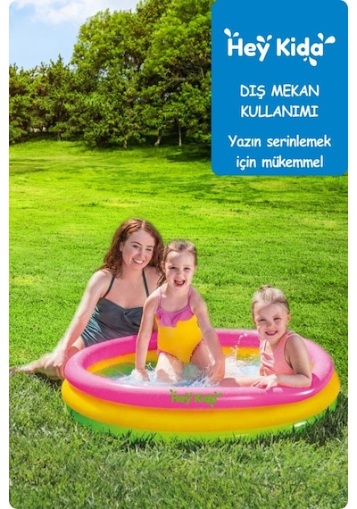 Heykida Şişme Tabanlı 3 Boğumlu Pompalı Havuz 114x25 Cm Mavi - Kırmızı