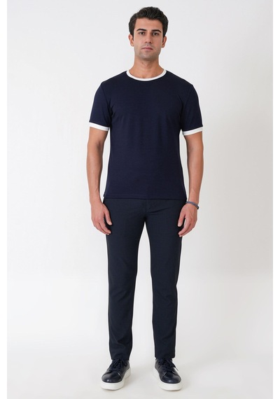 Efor Slim Fit Bisiklet Yaka Lacivert-ekru Tişört Ts 932