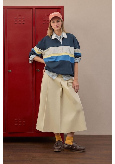 Defacto %100 Pamuk Loose Fıt Polo Yaka Kalın Kumaş Sweatshirt I2482ax26aunv241 Lacivert-nv241