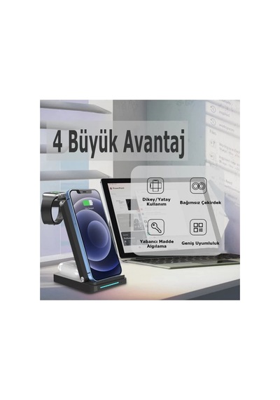 Newface S90 4in1 Kablosuz Şarj Masaüstü Set - Siyah Belirtilmemiş 41342683