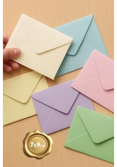 30 Adet Karışık Pastel Renkli Minik Zarf Seti 7x9 A. Sarı, Su Yeşili, A. Mavi, Krem, Lila, A. Pembe Zarflar, Ha