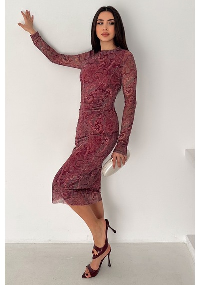 Noa & Noa Kadın Paisley Desenli Midi Elbise Burgundy Veil Bordo Noa & Noa Kadın Paisley Desenli Midi Elbise Burgundy Veil Bordo