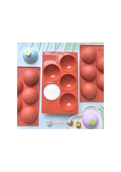 Siliko World 5'li Yarım Küre Muffin, Çikolata, Kek Kalıbı, Silikon Kalıp 8cm, Kahverengi Diğer