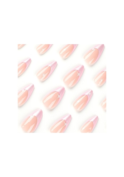 Pembe French Simli Badem Takma Tırnak Seti 24 Adet